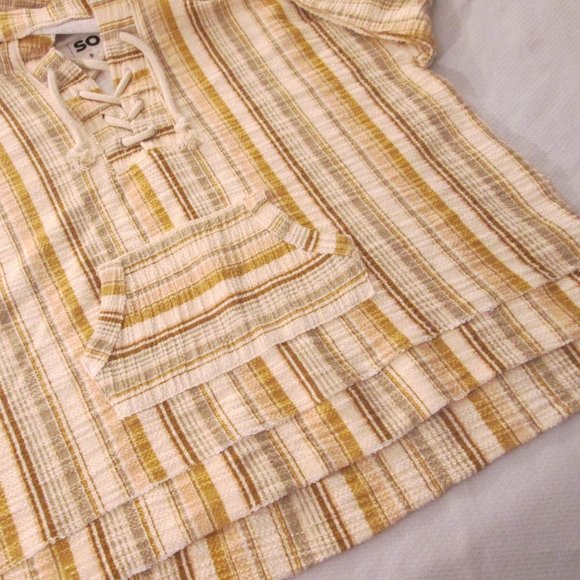 🤎 SO BROWN MULTI-COLOR OVERSIZED STRIPE PLAID LACE-UP HOODIE – SIZE S - Picture 4 of 12